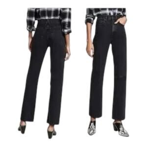 SLVRLAKE London Long Gone Washed Black Distressed Straight Leg Jeans Size 24